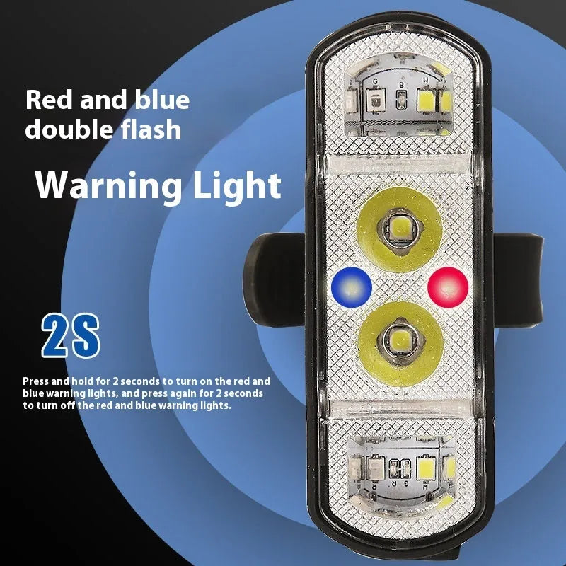 Black bicycle headlight with USB charging port and wave sensor mounted on handlebars.