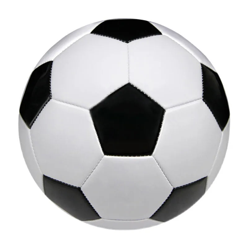 PVC machine-seam football in sizes 3, 4, and 5 for training and competition in various colours.