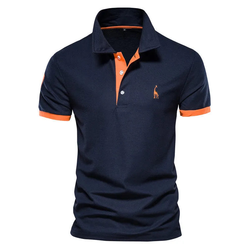 Men's slim fit T-shirt with embroidered deer design on chest in cotton blend fabric