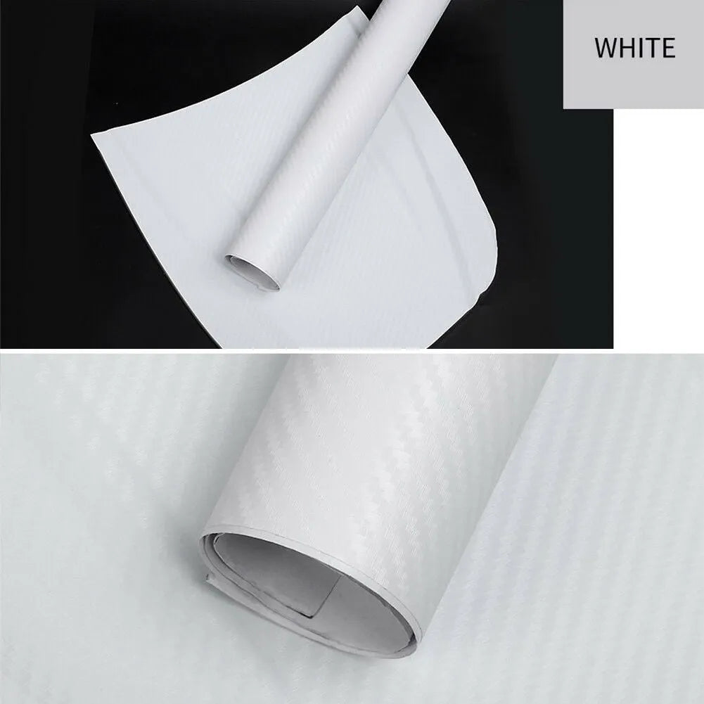 Roll of 3D carbon fibre sticker for car decoration in various colours, measuring 30cm by 127cm