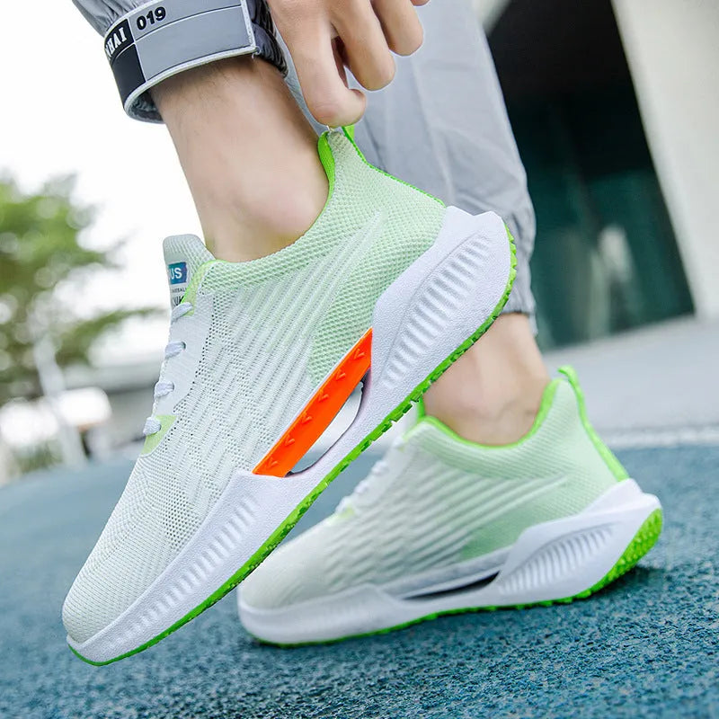 Men's blue mesh casual sports shoes with round toe and injection-moulded soles
