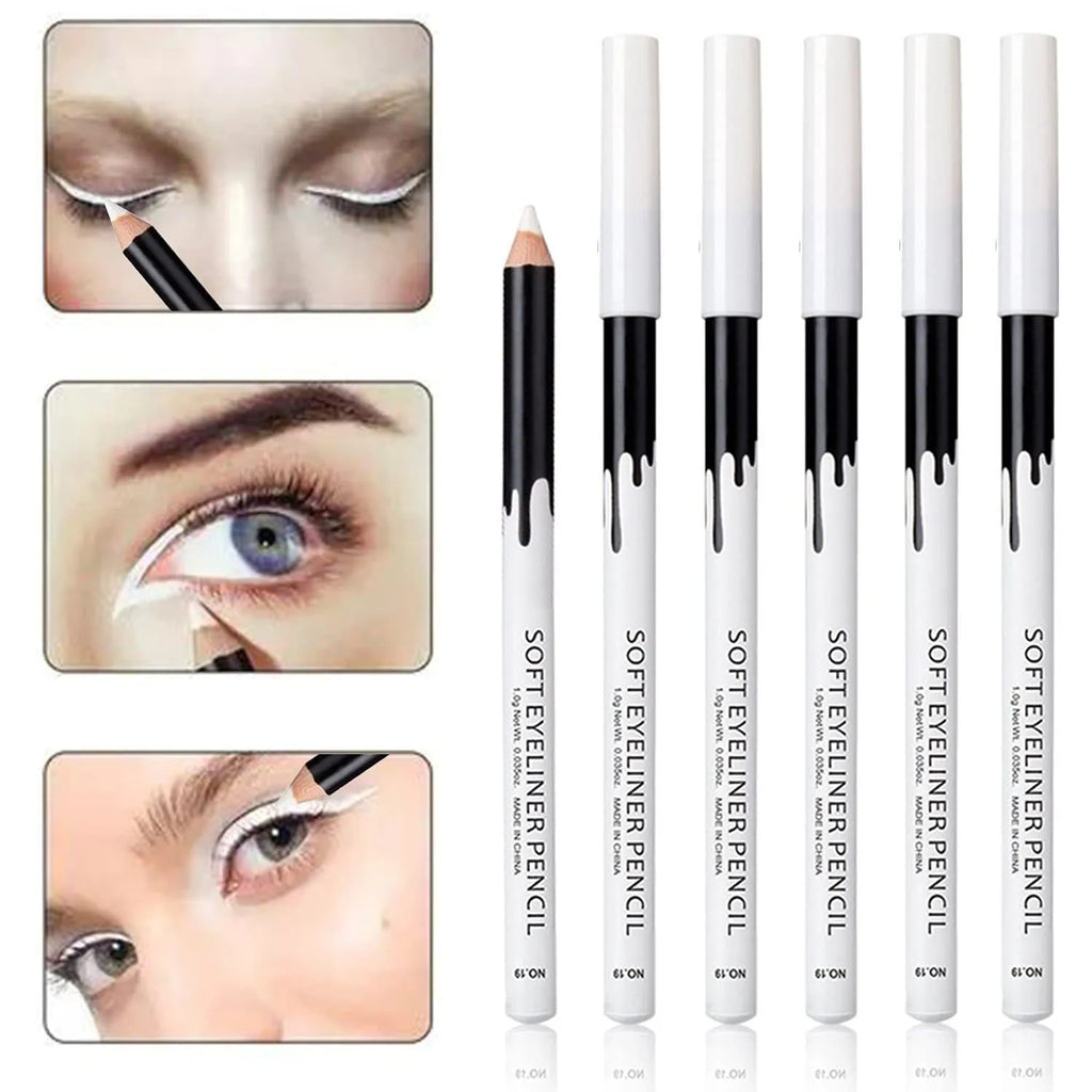 12 white and black waterproof eyeliner pencils with sharpener for multipurpose makeup application