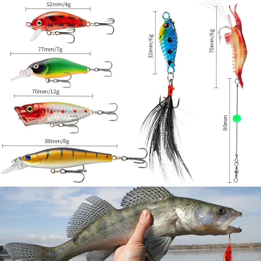 Mino Bog 24-piece metal fishing set with hooks and lures in 01 style colour for freshwater angling