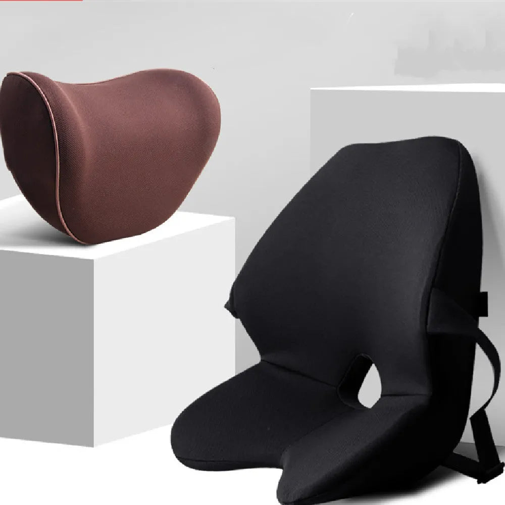 Black memory cotton car waist support pad with optional headrest for lumbar relief