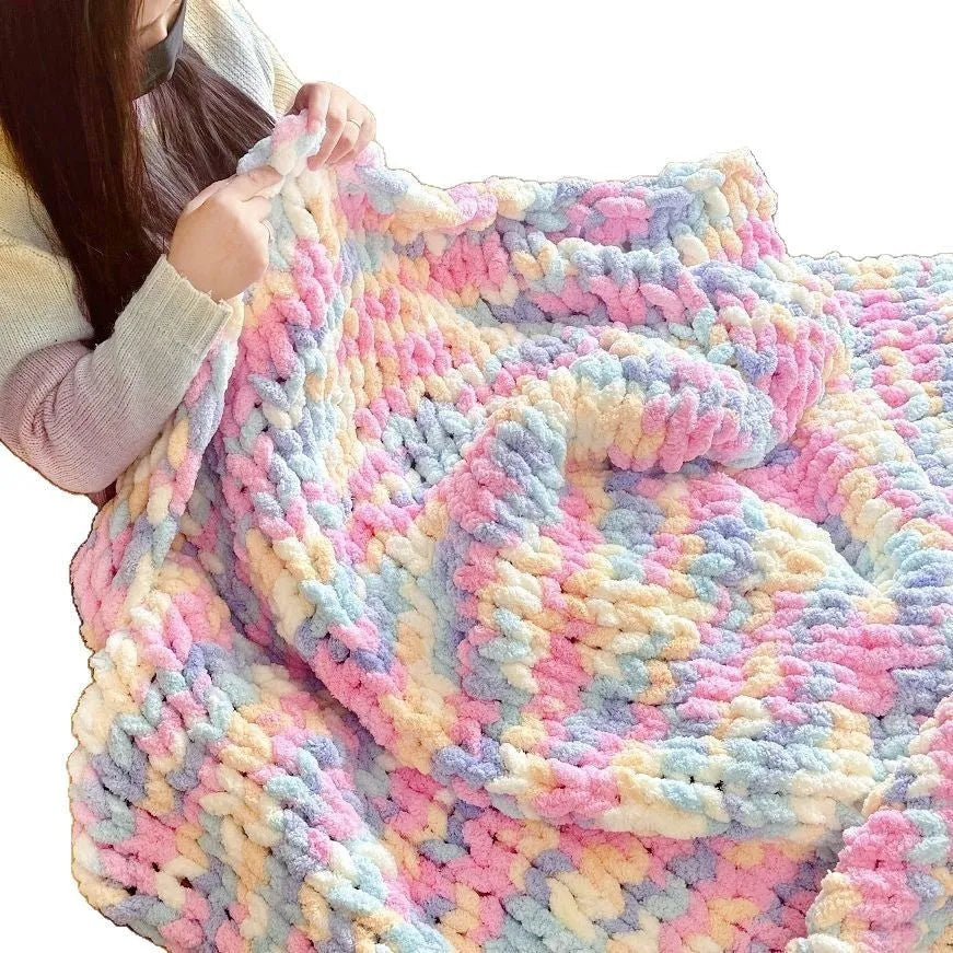 Chenille knitted braided gravity blanket in modern simple style showing textured coarse yarn construction