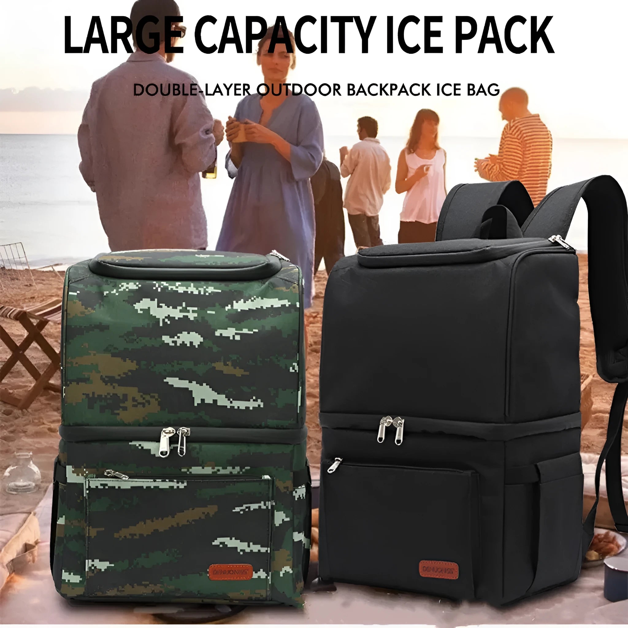 Double layer insulated picnic backpack in blue with ice pack compartments and 22-litre capacity