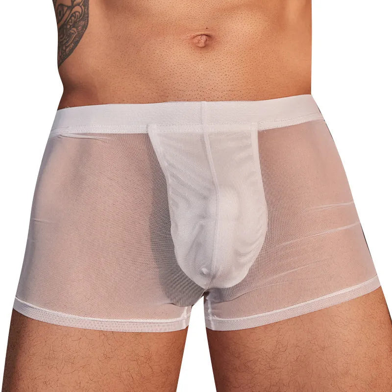 Men's black and white ultra-thin nylon boxer briefs in free size