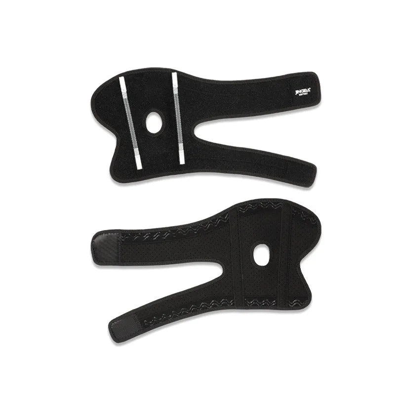 Black adjustable sports elbow guard worn on arm for basketball and badminton support