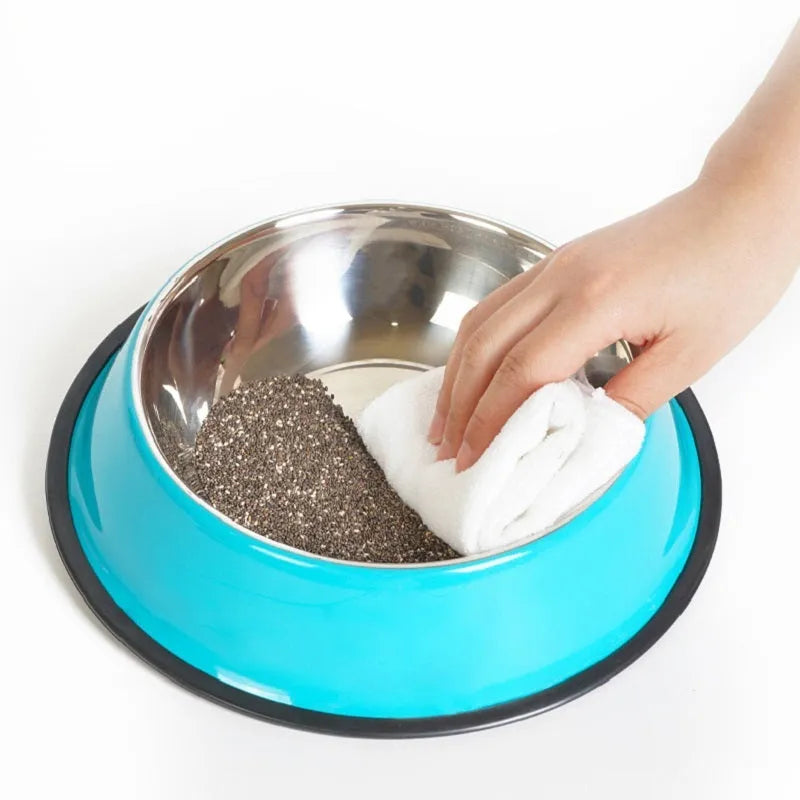 Stainless steel pet bowl with colourful melamine exterior in six size options with non-slip base