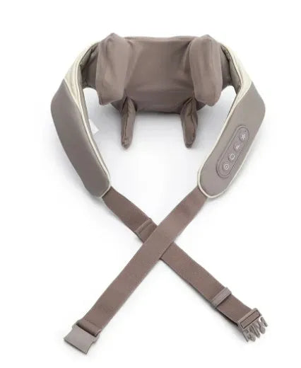 Milky white rechargeable shoulder and neck massager with infrared physiotherapy function