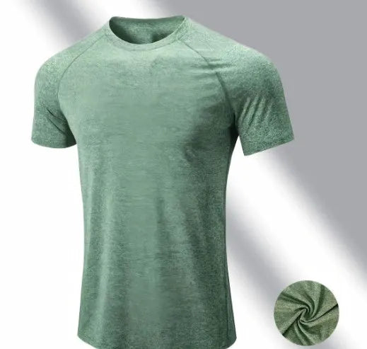 Men's black quick-drying stretch running T-shirt with round neck and short sleeves