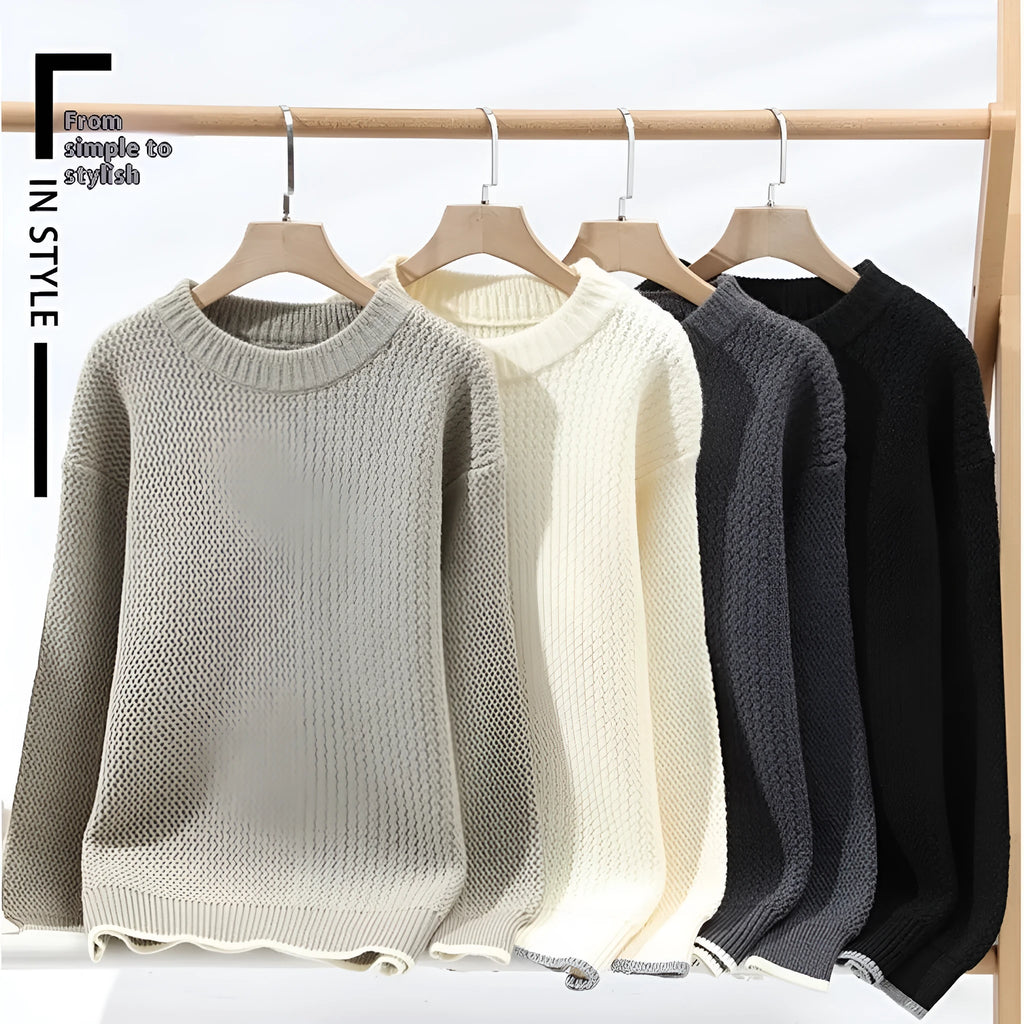 Men's loose fit round neck knitwear pullover in grey colour with long sleeves