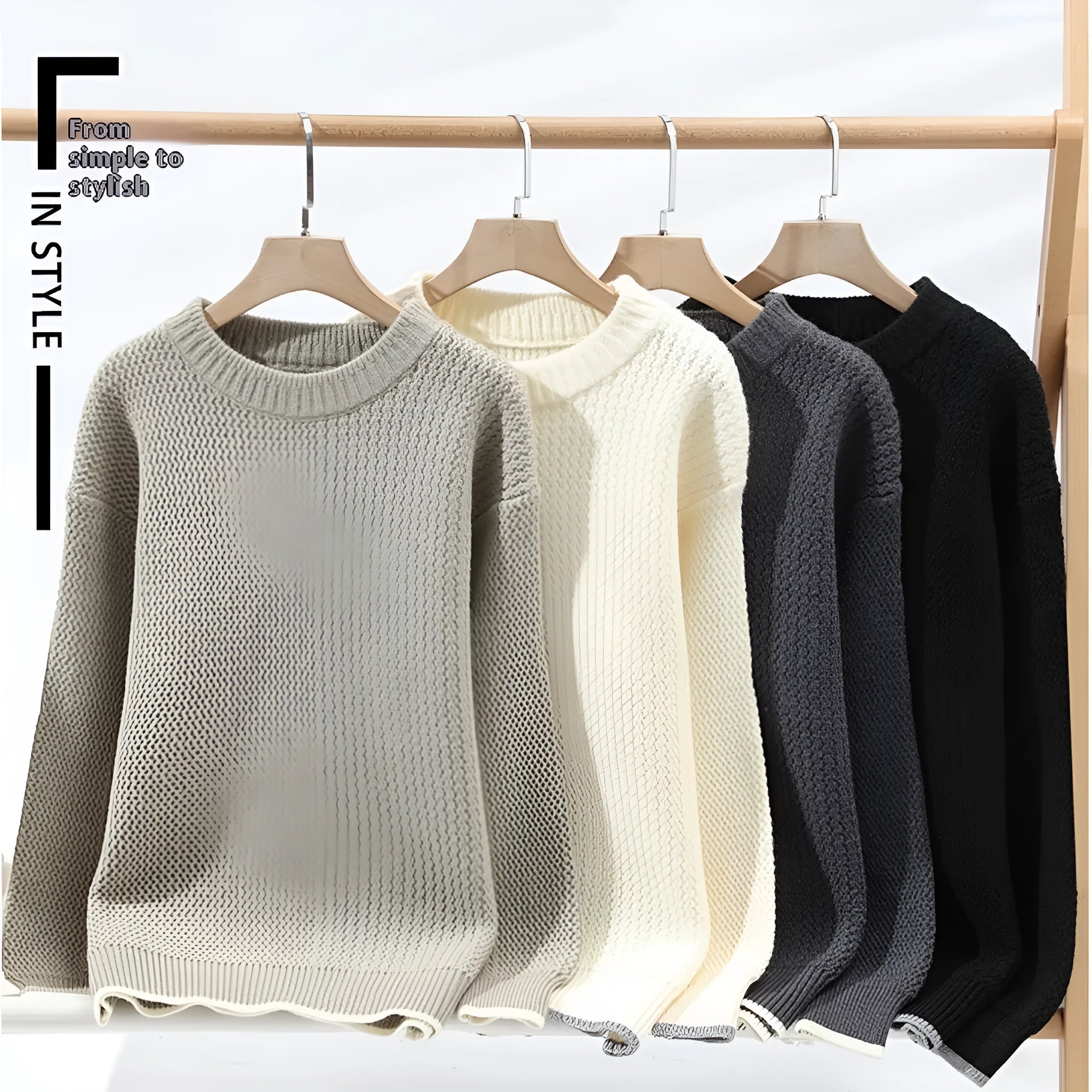 Men's loose fit round neck knitwear pullover in grey colour with long sleeves