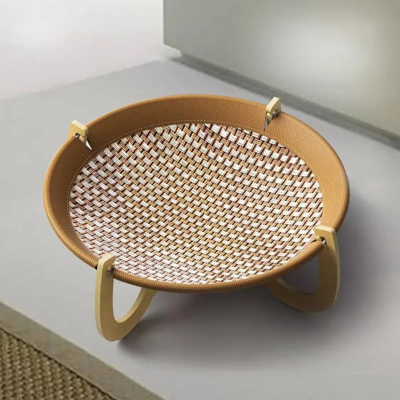 Brown woven rattan cat hammock bed 46cm square with 17.5cm sides