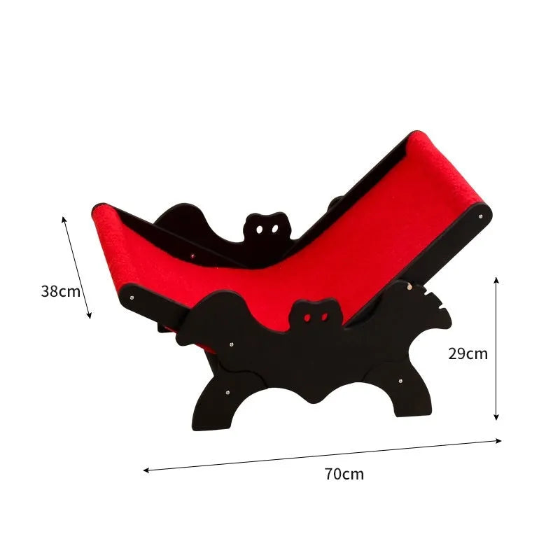 MW-054 wooden cat lounger recliner bed cage in black and red Halloween colours