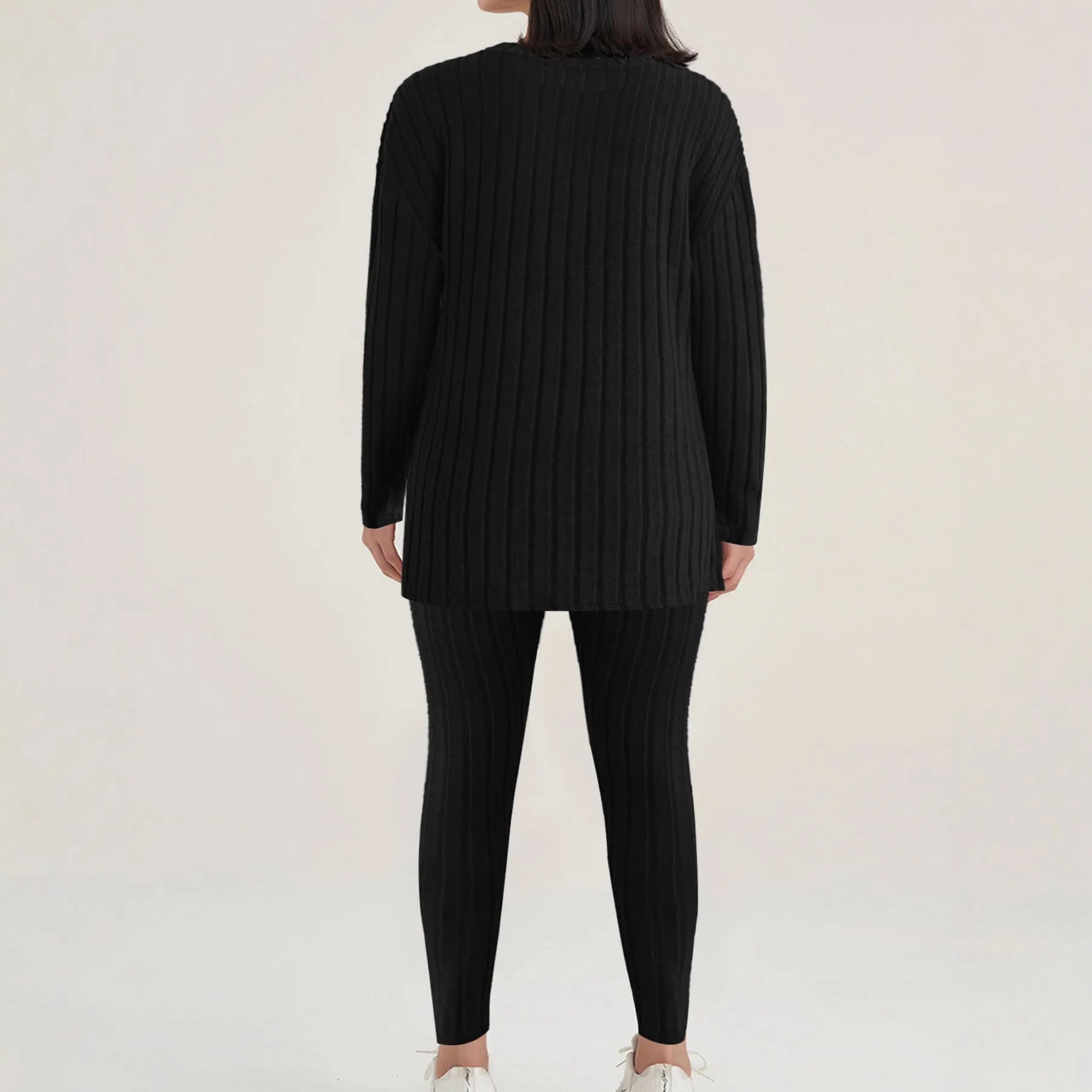 Women's black sunken stripe two-piece lounge set with top and trousers