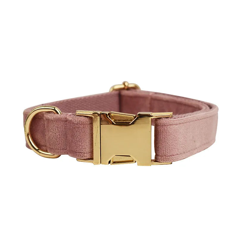 Light purple pink velvet dog collar with metal D-ring on a grey background