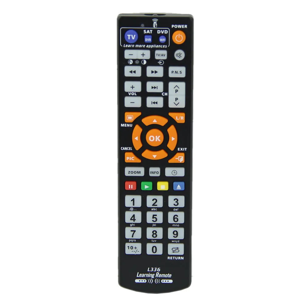 Black L336 learning remote control with full key layout for infrared device programming