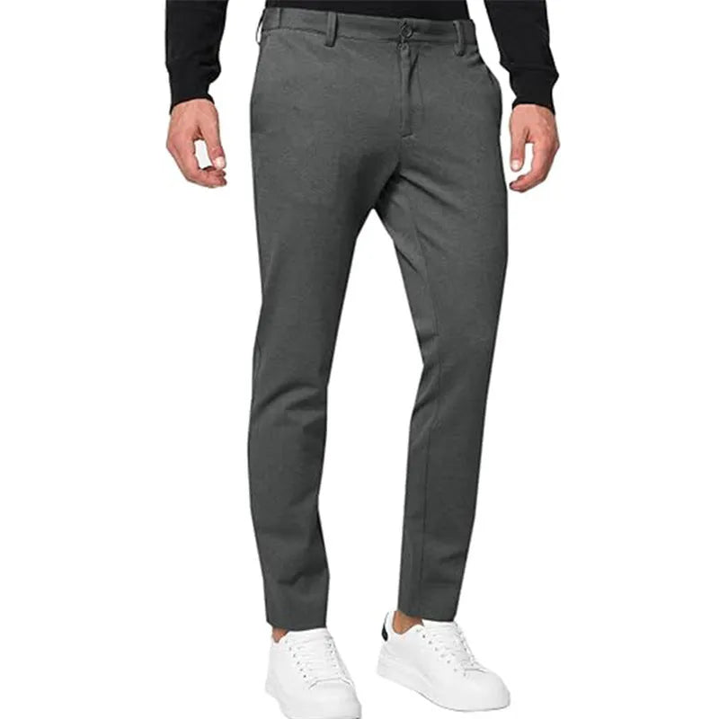 Men's slim-fit chino trousers in Army Green with tapered leg design and mid-waist construction