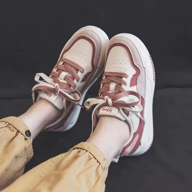 Spring women's sneaker low top shoe in pink colour with rubber sole
