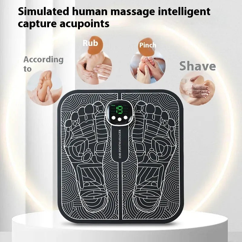Blue USB rechargeable foot massager mat with remote control and 8 massage modes