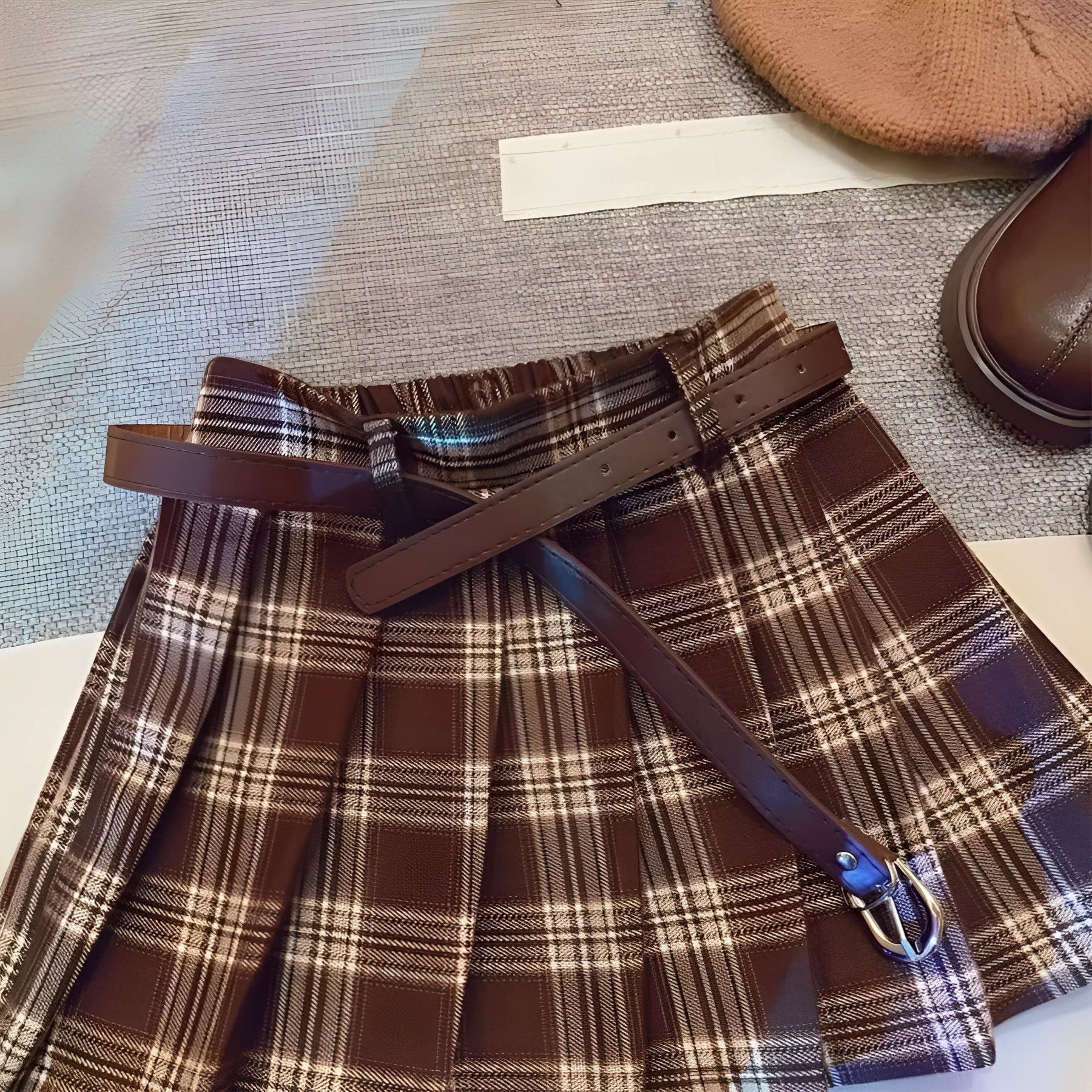 Children's plaid pattern pleated skirt in cotton blend fabric with A-line cut design