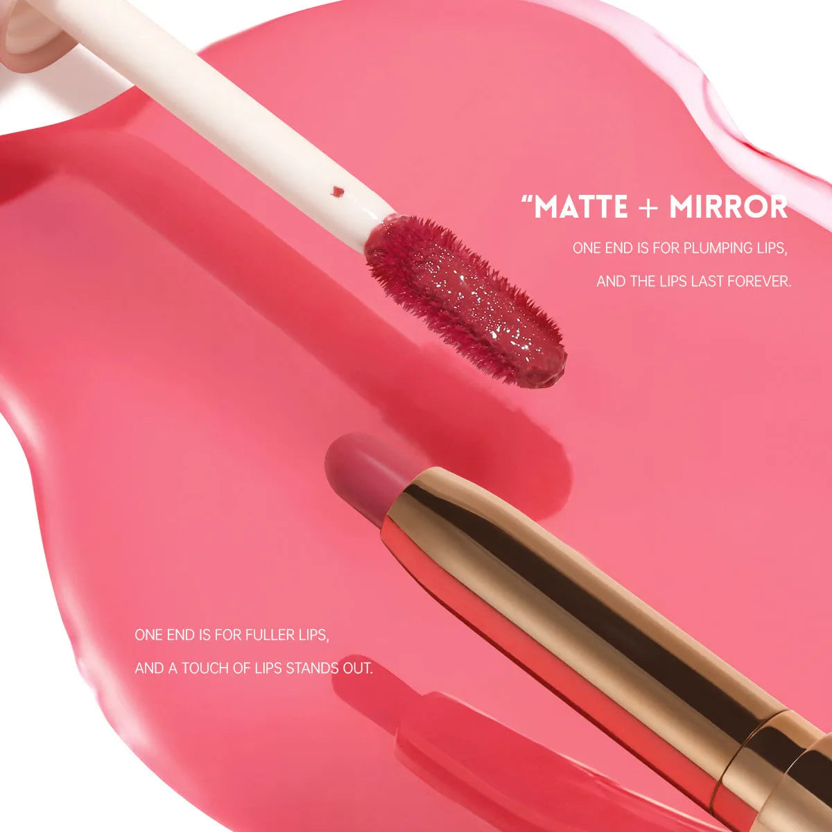 Double-headed lipstick with matte finish and lip gloss in ten colour options