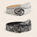 Women's decorative belt with oval alloy buckle in thick PU leather retro style