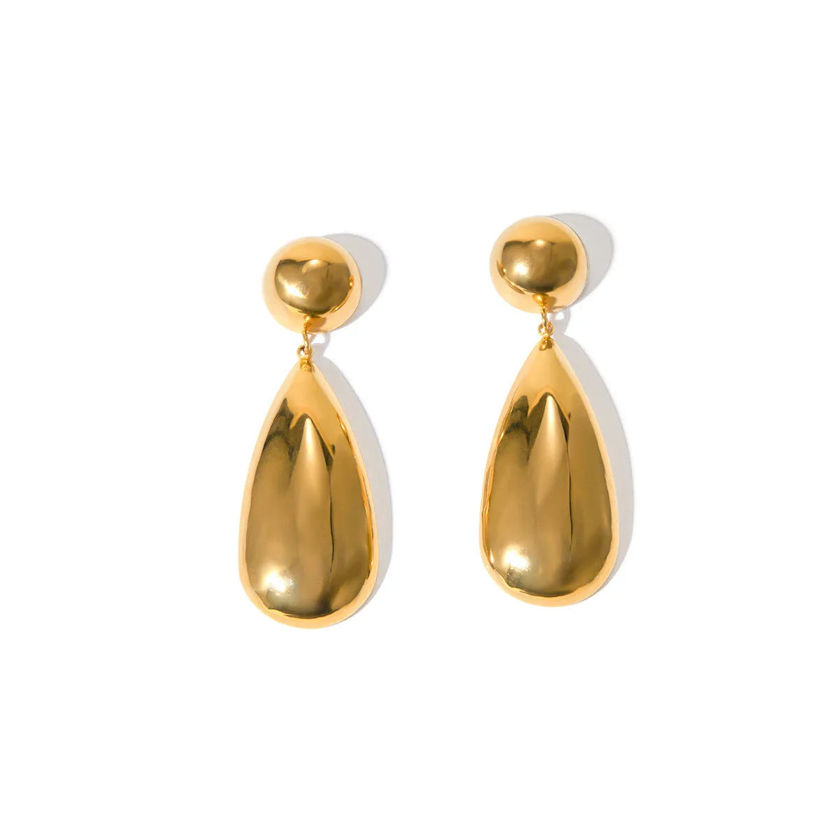 Gold hemisphere water drop pendant earrings with geometric design and electroplated finish