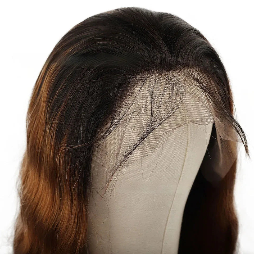 Human hair gradient wig with lace front cap in Ruili style, shown in a long length.