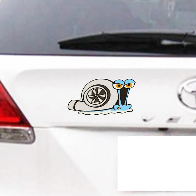 White reflective cartoon pattern car sticker measuring 12 by 8 centimetres.