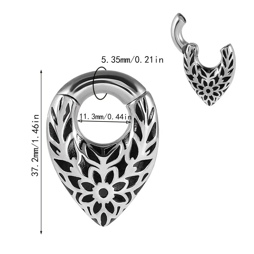 Stainless steel drop-shaped ear extenders with totem design for auricle piercing