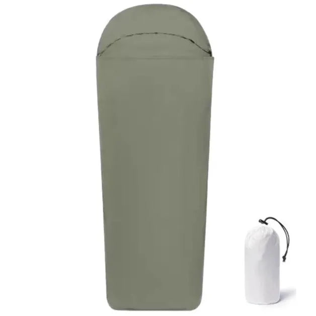 Blue nylon mummy sleeping bag for adult camping with portable lightweight design