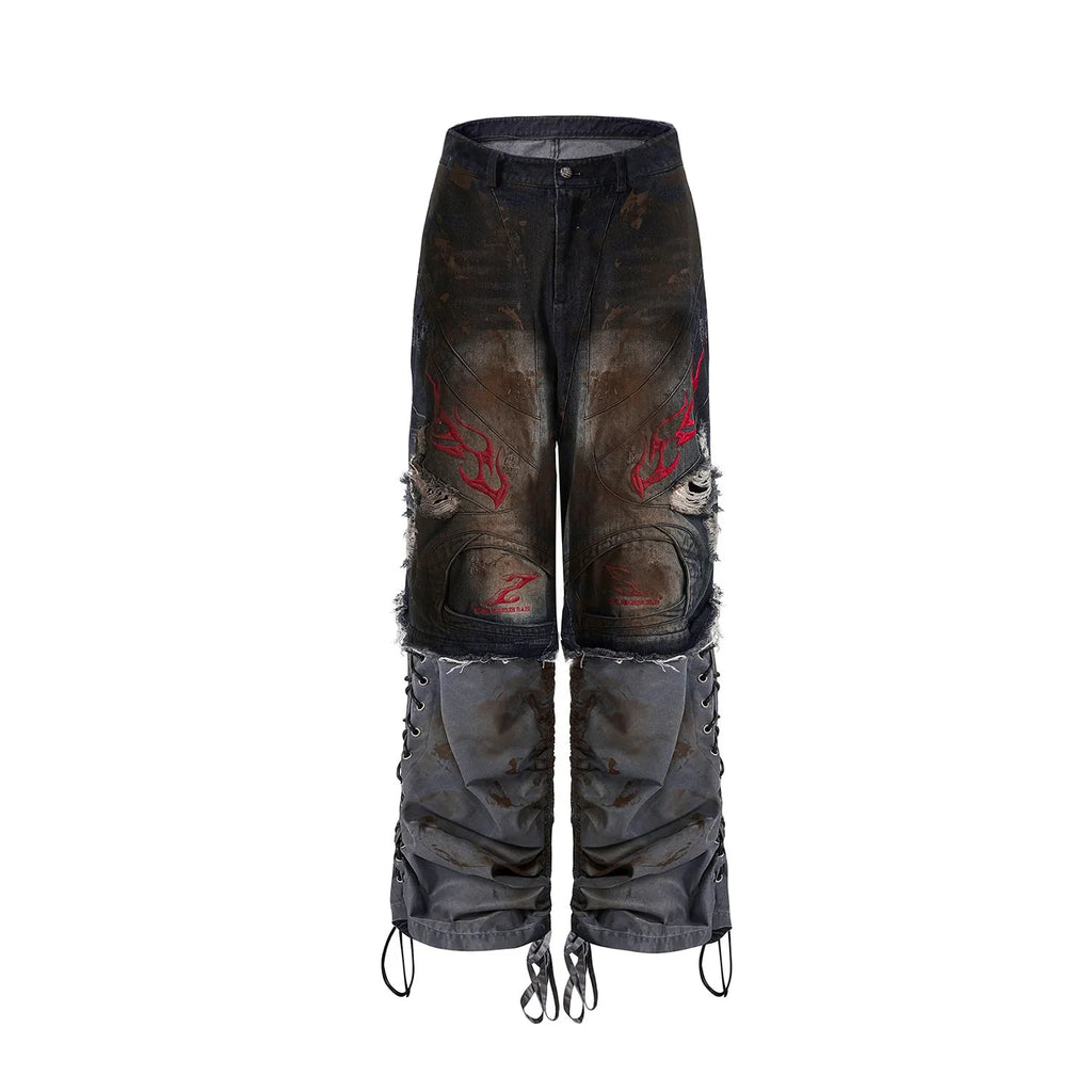 Men's wide-leg retro jeans with detachable trouser legs in denim