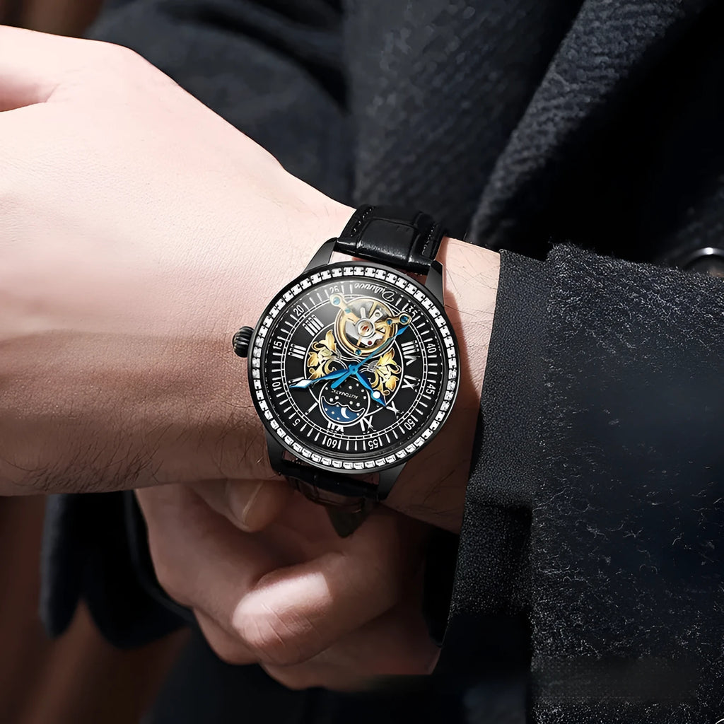 Men's round waterproof mechanical watch with stainless steel case and choice of coloured straps.