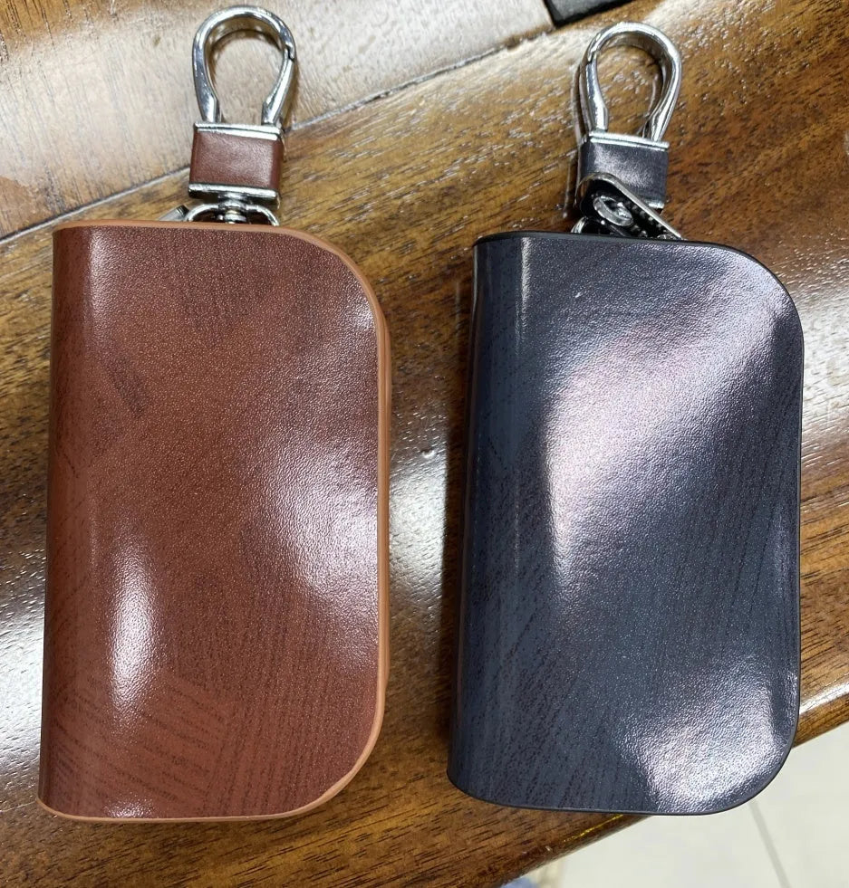 Genuine leather car key case with frosted finish in black or brown