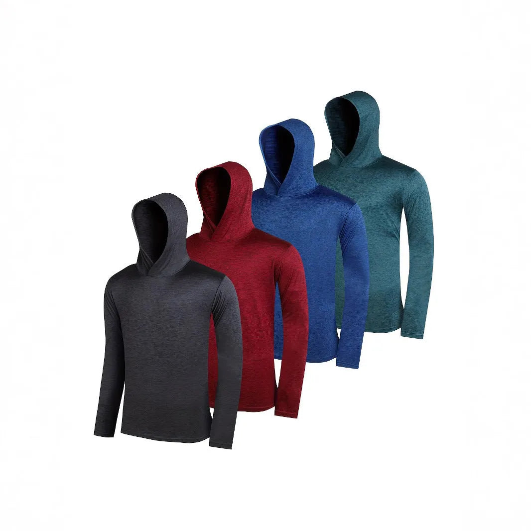 Men's lightweight hoodie multi-pack in stretch polyester fibre showing colour options and design variations