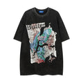 Men's cotton short sleeve loose pullover top with letter pattern in black or grey, sizes M to XXL