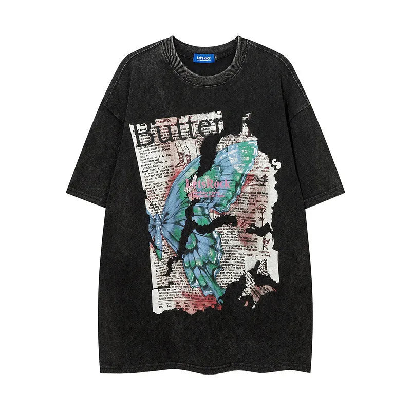 Men's cotton short sleeve loose pullover top with letter pattern in black or grey, sizes M to XXL
