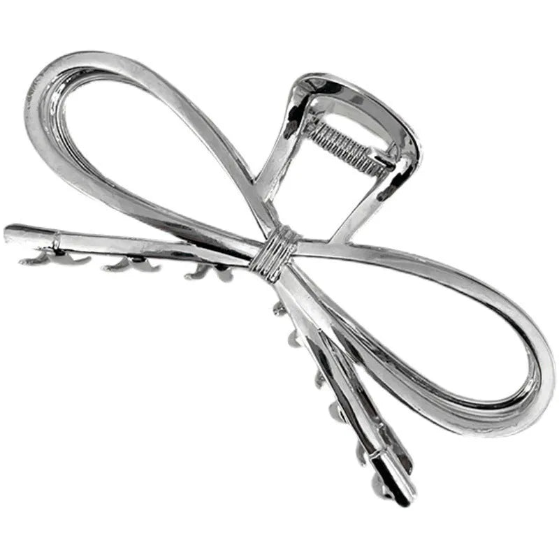 Women's Korean-style alloy hair barrette with bow decoration in gold or silver colour