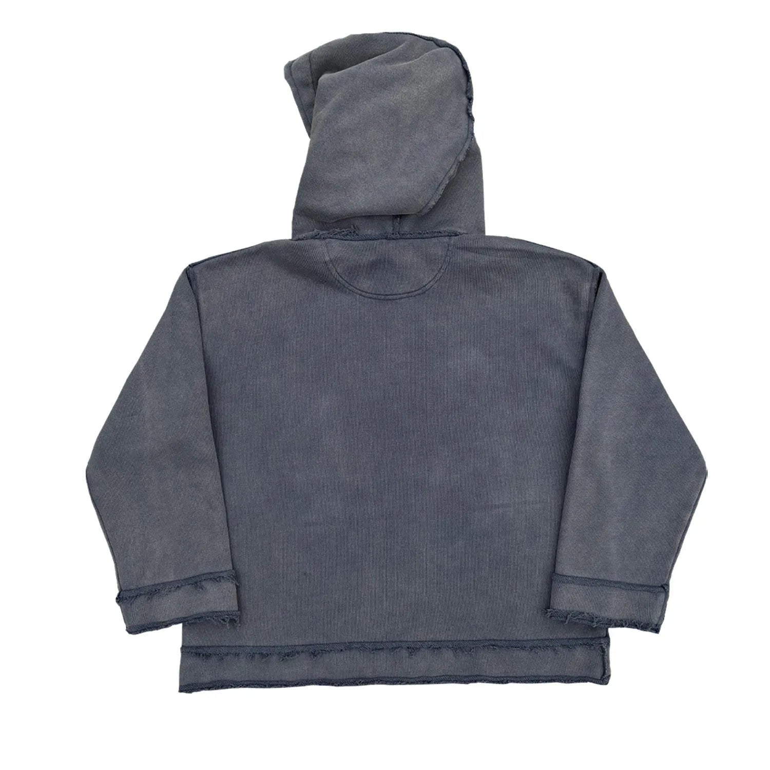 Dark blue unisex hoodie sweater showing reverse colour variation and standard hoodie features