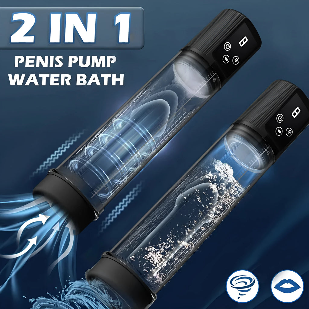 Handheld male masturbator with electric pump, shown in Diqiao Electric Training Pump colour.
