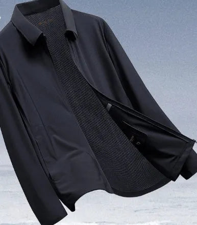 Navy blue lapel collar business shirt in ice silk fabric for summer sun protection at work