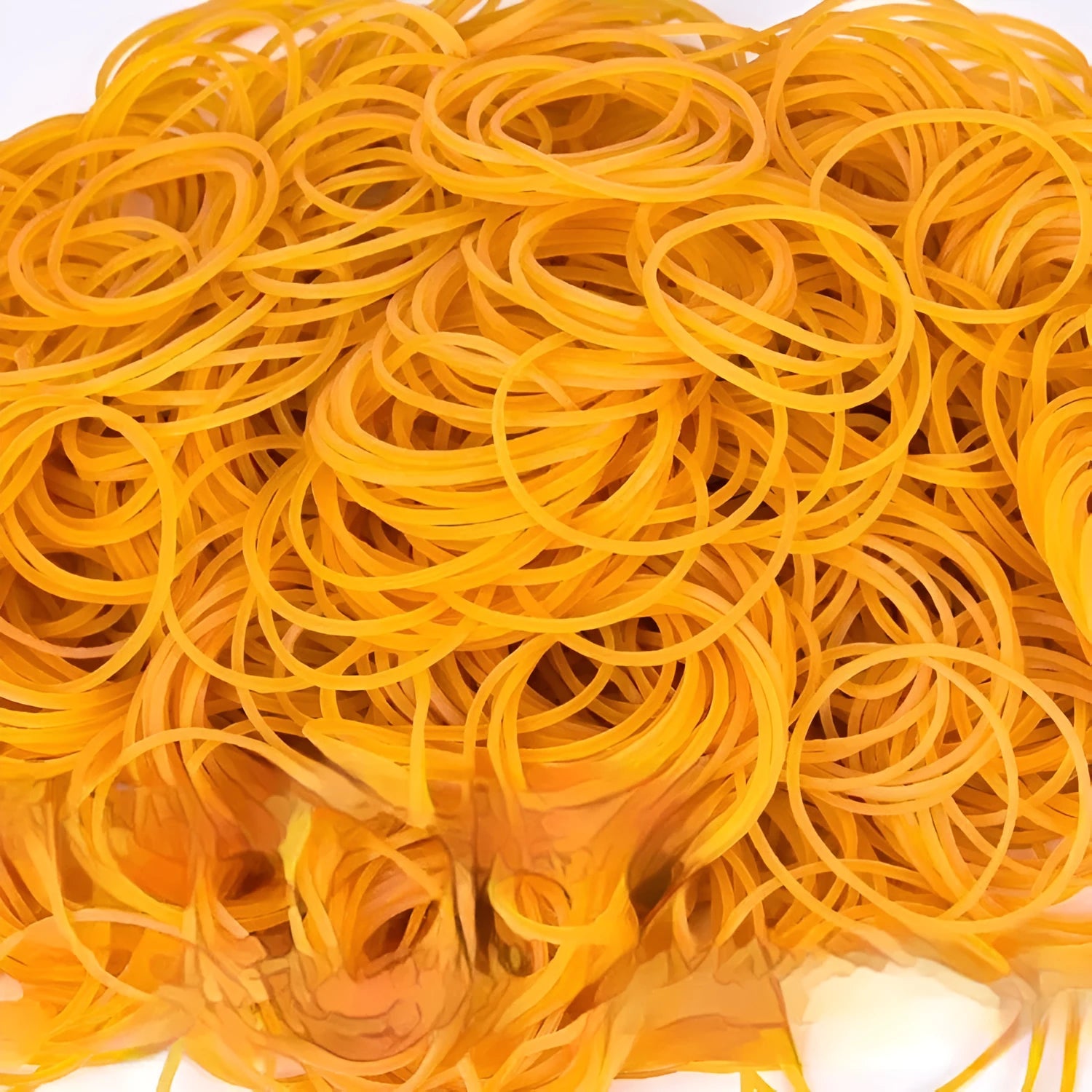 Yellow rubber bands multipack showing assorted sizes from 16mm to 70mm diameter
