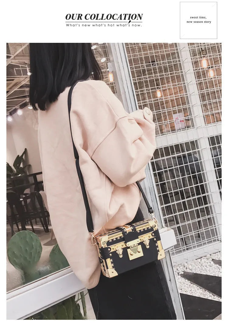 Women's hard PU shoulder bag with flap closure and single adjustable strap in black or green