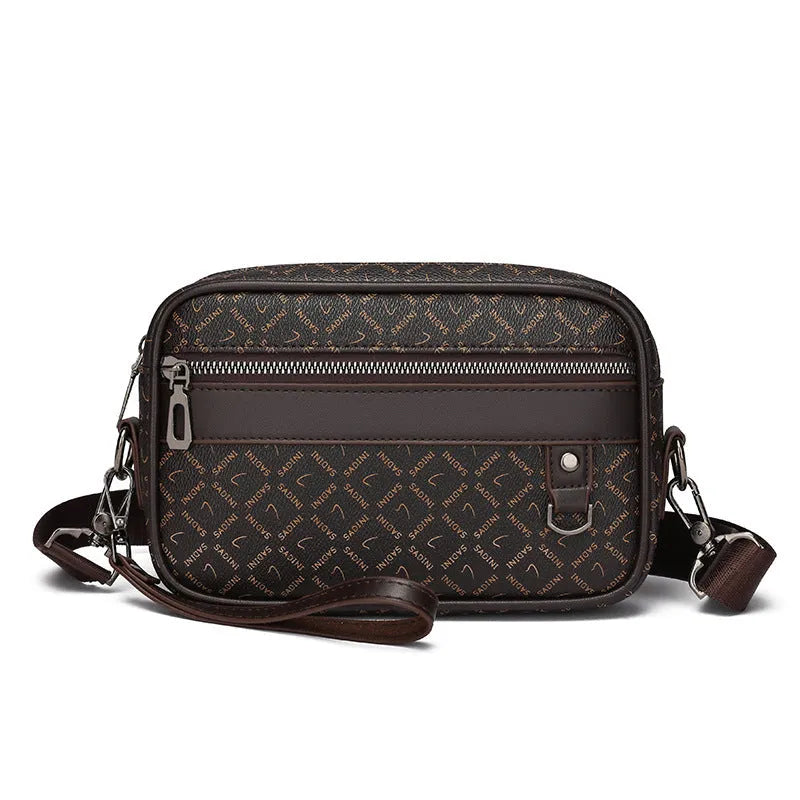 Men's geometric pattern PU messenger bag in horizontal shoulder configuration
