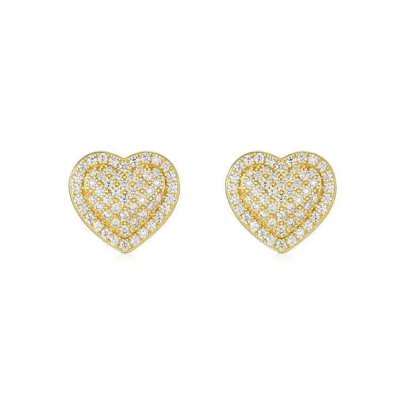 S925 silver moissanite heart-shaped stud earrings with gold plating
