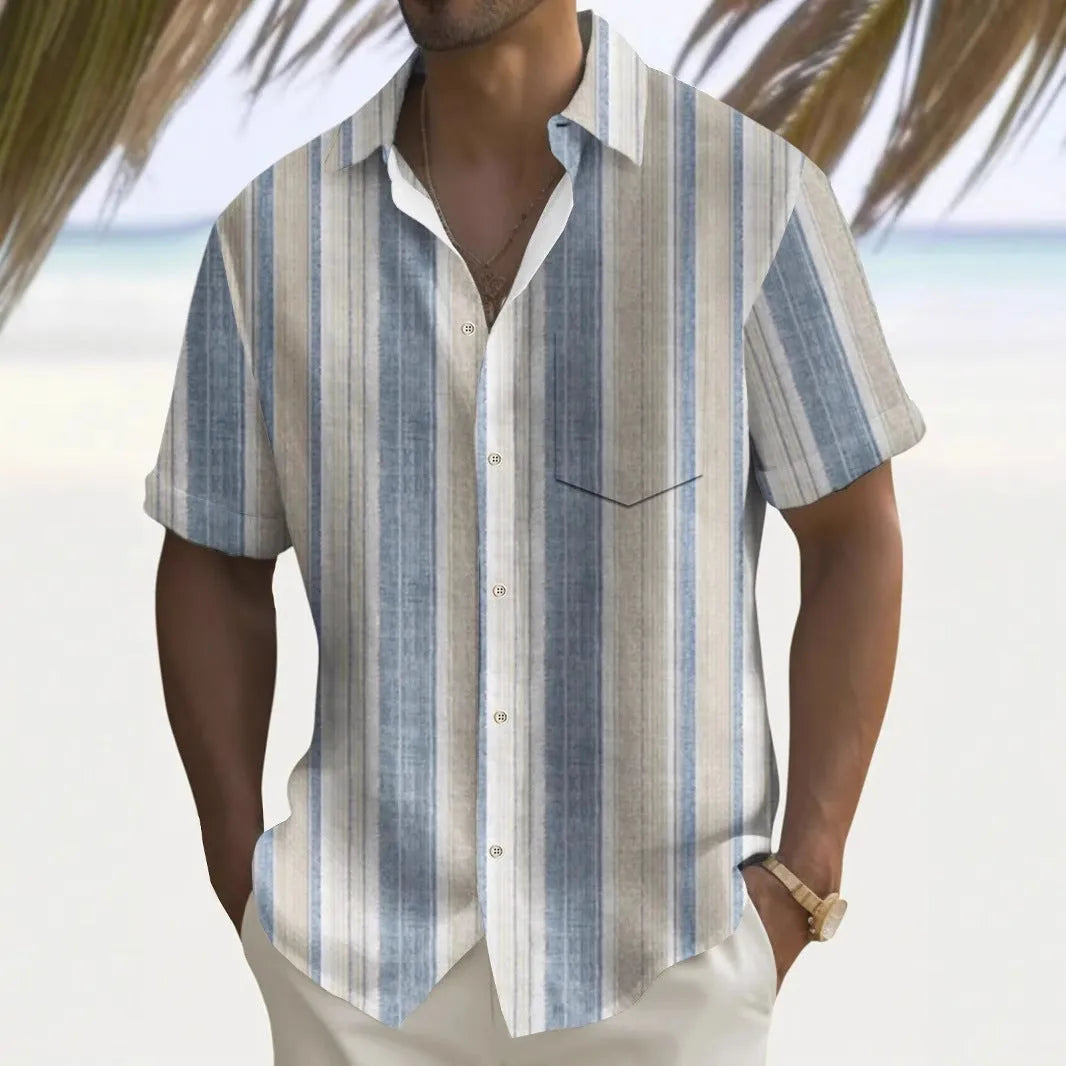 Men's multicolour printed loose-fit casual shirt in cardigan style with polyester fabric