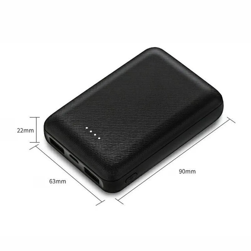 Ultra-thin 10000mAh power bank with multi-U port charging in black or white