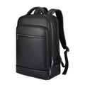 Black genuine leather men's business backpack with curved shoulder straps